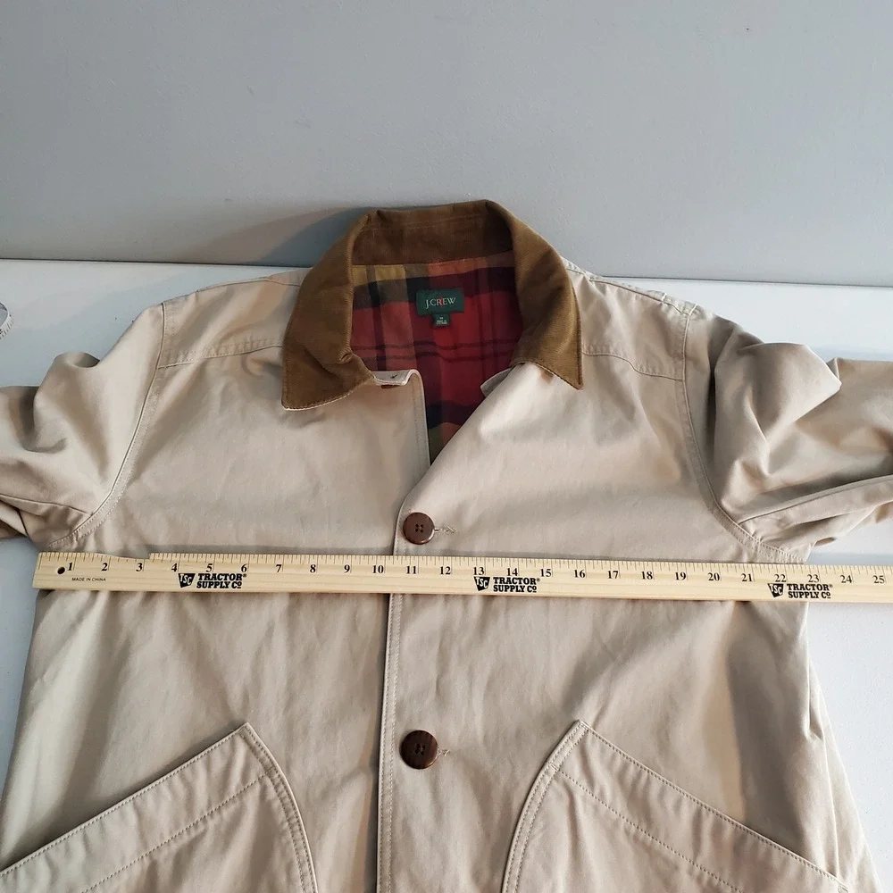 J.Crew Mens 1983 Barn Jacket Scout Khaki Plaid Flannel Line BW485 M Chore Canvas